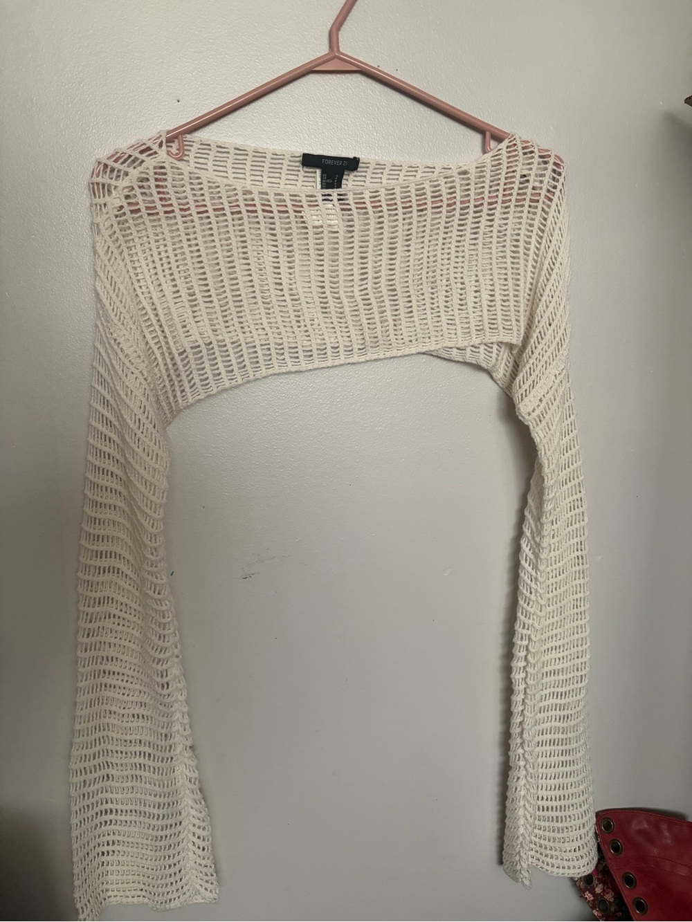 Forever 21 Open Knit Cropped Shrug - Cream